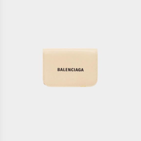 BALENCIAGA 2020S CREAM LEATHER LOGO WALLET - Picture 1 of 6
